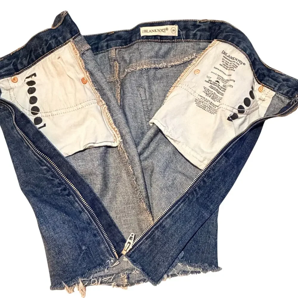 Blank NYC Zip Front Raw Hem Denim Mini Skirt 28